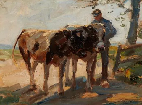 Heinrich von Zügel — Bursche mit zwei Rindern an der Weide