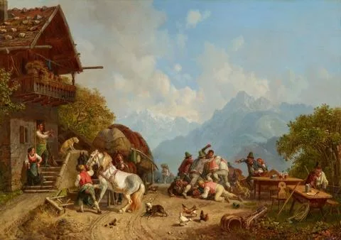 Heinrich Bürkel — Rauferei vor einem Wirtshaus