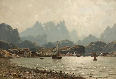 Adelsteen Normann — Ansicht eines Dorfes an einem Fjord