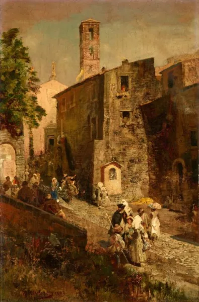 Oswald Achenbach — Bergstadt in der Campagna