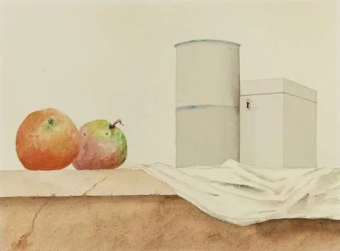 Franz Radziwill — Stillleben mit zwei Dosen und zwei Äpfeln