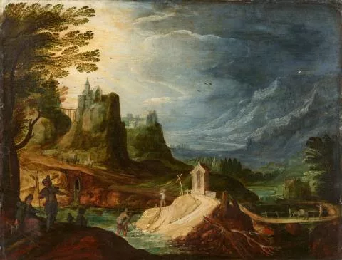 Joos de Momper — Berglandschaft mit Furt