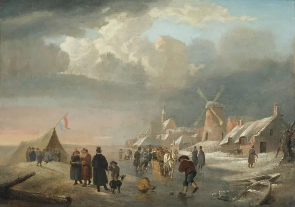Andries Vermeulen — Attribué à Vermeulen, Andries — zugeschrieben Winterlandschaft mit Schlittschuhläufern und Spaziergängern
