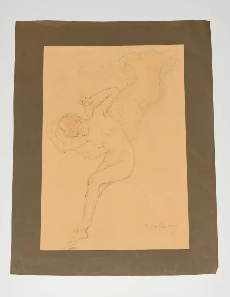 Armand Rassenfosse — Tanzender, weiblicher Akt mit Tuch