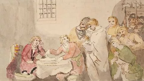 Johann Heinrich Wilhelm Tischbein — Konradin von Schwaben und Friedrich von Österreich vernehmen beim Schachspiel ihr Todesurteil