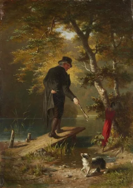 Karl Georg Naumann — Spaziergänger mit Hund am Weiher