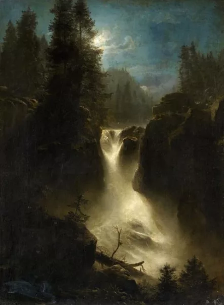 Oswald Achenbach — Alpenlandschaft bei Mondschein