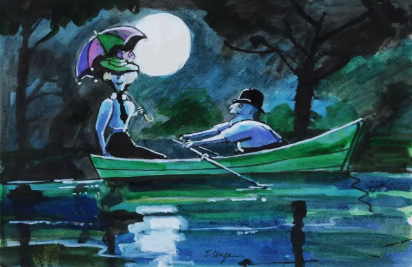 تومی اونگرر — Man Rowing a Boat with Woman and Parasol