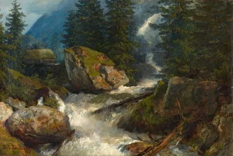 Andreas Achenbach — Waldansicht mit tosendem Wildbach