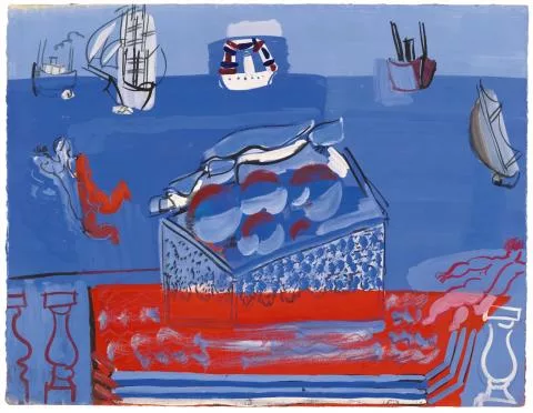 Raoul Dufy — Nature morte aux fruits, baigneuses et voiliers