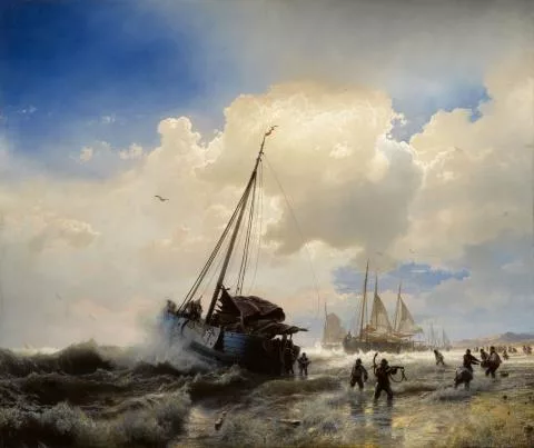 Andreas Achenbach — Segelschiffe am Strand