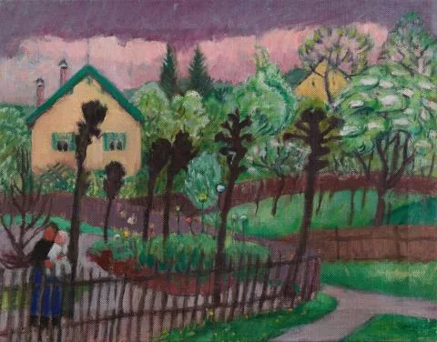 Gabriele Münter — Garten mit zwei gelben Häusern (Sommerlicher Garten)