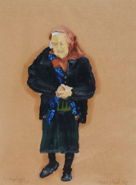 Ralph Fleck — 4 Blätter: Portugiese 5/II; Portugiese 6/II, 1992; Portugiesin 19/II, 1992; Touristin, Lagos 20/II, 1992