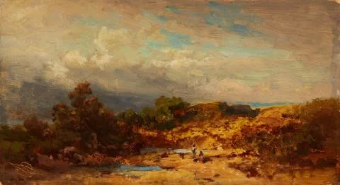 Carl Spitzweg — Hügelige Landschaft mit zwei Figuren
