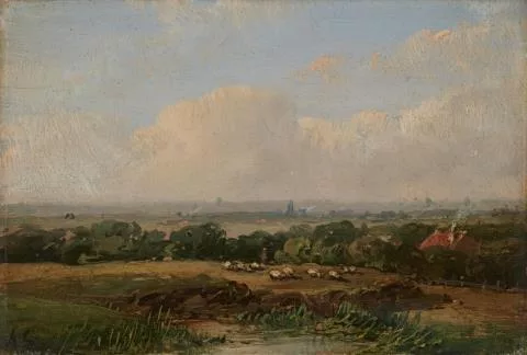 Andreas Schelfhout — Kleine Landschaft mit Schafherde