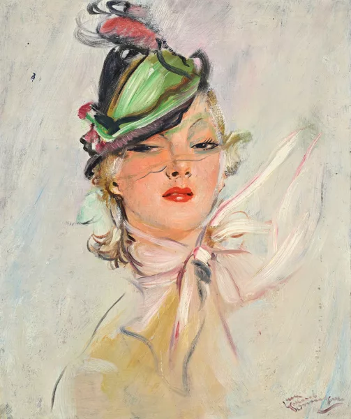 Jean-Gabriel Domergue — "Andrée Lorain au chapeau vert",