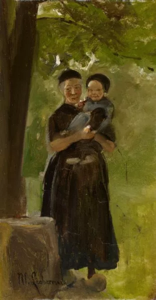 Max Liebermann — Mutter mit Kind unter Bäumen stehend