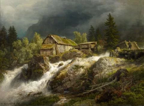 Andreas Achenbach — Nordische Gebirgslandschaft mit Wildbach
