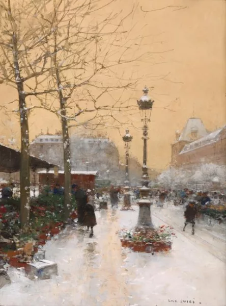 Luigi Loir — Marché aux fleurs sous la neige