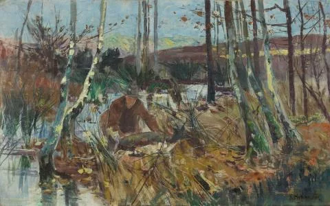 Karl Hagemeister — Herbstliche Landschaft mit Jäger