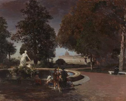Oswald Achenbach — Abends im Park der Villa Borghese mit Blick auf Sankt Peter