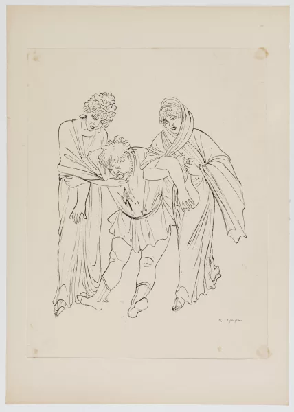 Rudolf Schlichter — Deux femmes soutenant un homme saoul