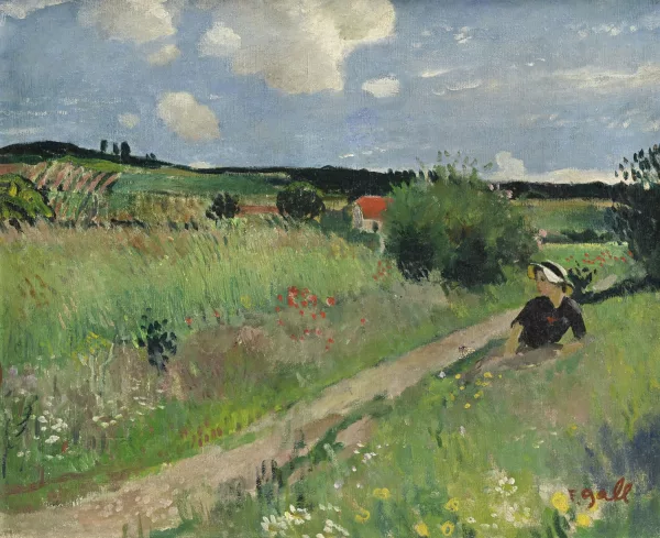 François Gall — Femme dans un champ de fleurs,