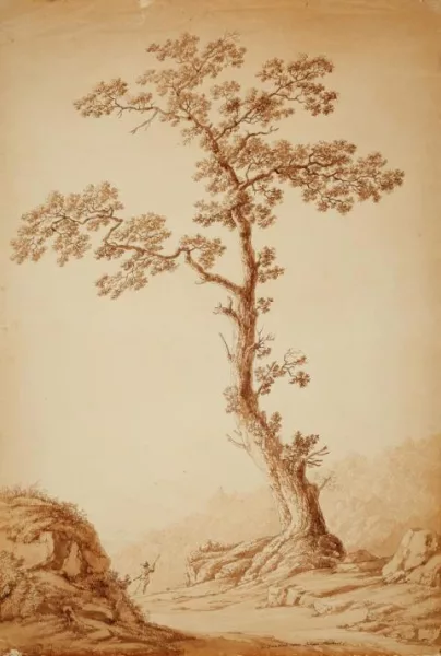 Jakob Philipp Hackert — Landschaft bei Camaldoli mit großer Eiche und einem Wanderer