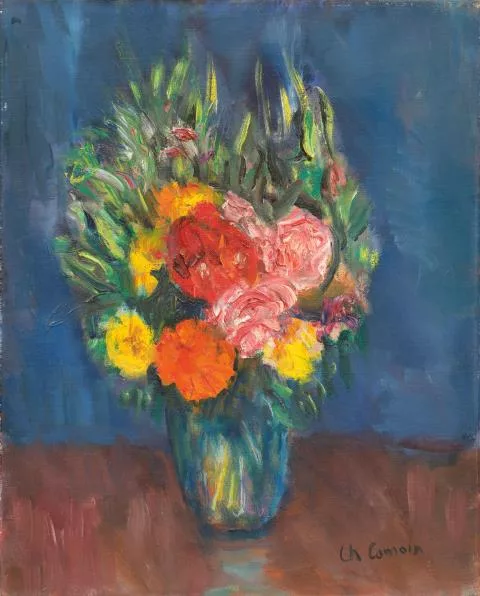 Charles Camoin — Fleurs sur fond bleu
