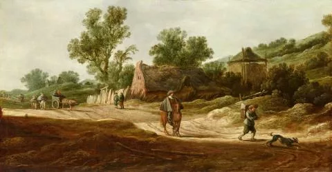 Pieter de Neyn — Landschaft mit Bauernkate und Wanderern