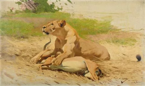Friedrich Wilhelm Kuhnert — Löwin mit erlegter Gazelle