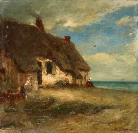 Jules Dupré — Strohgedecktes Haus an der normannischen Küste