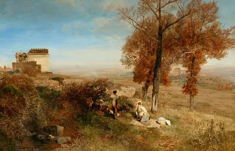 Oswald Achenbach — Rastende Landleute an der Via Appia beim Grabmal der Cecilia Metella
