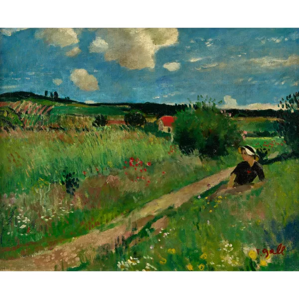 François Gall — Femme dans un champ de fleurs.