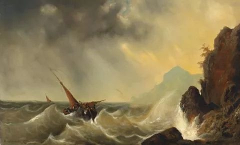 Andreas Achenbach — Schiff in stürmischer See