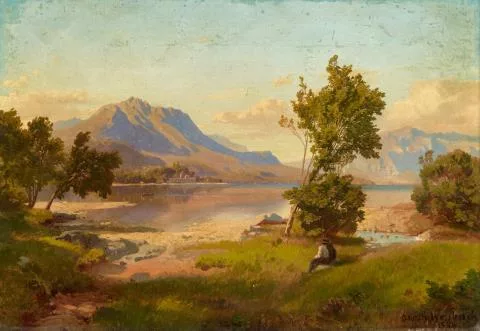 Oswald Achenbach — Alpine Landschaft an einem See