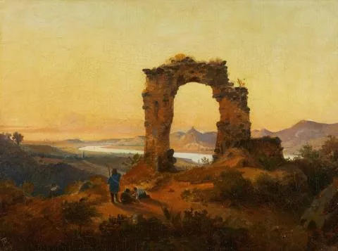 Andreas Achenbach — Blick vom Rolandsbogen auf das abendliche Rheintal