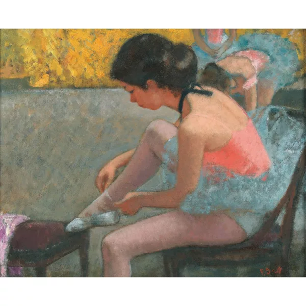 François Gall — Ballerinas beim Schnüren ihrer Schuhe.