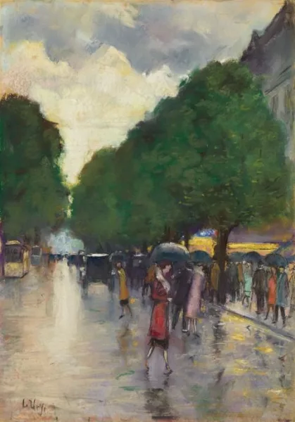 Lesser Ury — Herbstliche Strassenszene bei Regen, Berlin