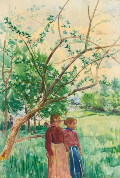 Karl Hagemeister — Märkische Frühlingslandschaft (Bäuerinnen in Werder an der Havel)