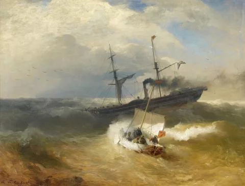 Andreas Achenbach — Dampfschiff und Segelboot in stürmischer See