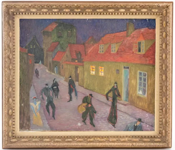 Lyonel Feininger — Dans le goût de Lyonel Feininger — Scène de rue au crépuscule