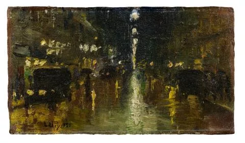 Lesser Ury — Nächtliche Straßenszene (Leipziger Straße?), Berlin