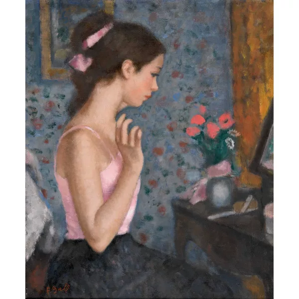 François Gall — Interieur mit jungem Mädchen vor dem Spiegel.