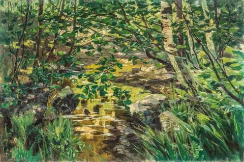 Karl Hagemeister — Bachlauf mit Birken und Erlen