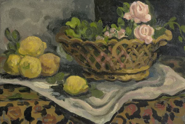 Roger Bissière — Corbeille de roses et citrons,