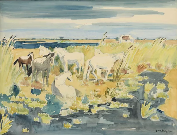 Yves Brayer — Chevaux dans les roseaux