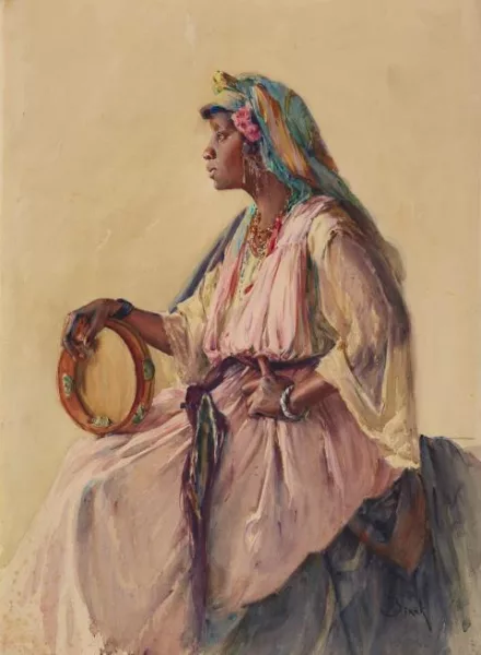 Alphonse Birck — Algerische Tänzerin mit und Tambourin