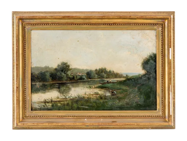 Charles-François Daubigny — Attribué à Charles François Daubigny — Lavandière au bord de l'étang,