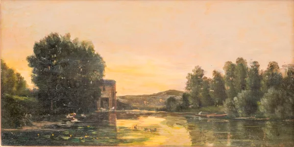 Charles-François Daubigny — Attribué à Charles François Daubigny — Paysage lacustre,